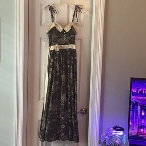 Gunne Sax Black Floral Midi Dress Vintage Late 1970’s